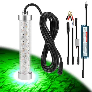 Green Underwater Fishing Light 12V / 110V-265V, 100W / 200W Fish Attracting Light for Boat Docks Kayaks at Night, Submersible Green Light for Crappie Snook Squid Bait Catfish (16ft / 32ft Cord)