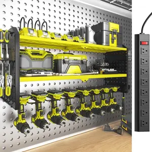 Large Tool Organizer Wall with Charging Station, 3 Layer Tool Rack with 8 Holder, Tool Holder in 8 Outlet Strip (Green)