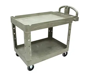 Rubbermaid Commercial Products - FG4520088BEIG 2-Shelf Utility/Service Cart, Medium, Lipped Shelves, Ergonomic Handle, Beige Color, 500 lbs. Capacity, for Warehouse/Garage/Cleaning/Manufacturing (FG452088BEIG)