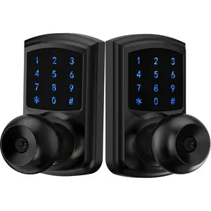 Keyless Entry Door Lock, Keypad Door Knob with Handle,  Locks for Front Door, Garage Bedroom , Touchscreen, -Slide for Passage Mode, Matte Black 2pack