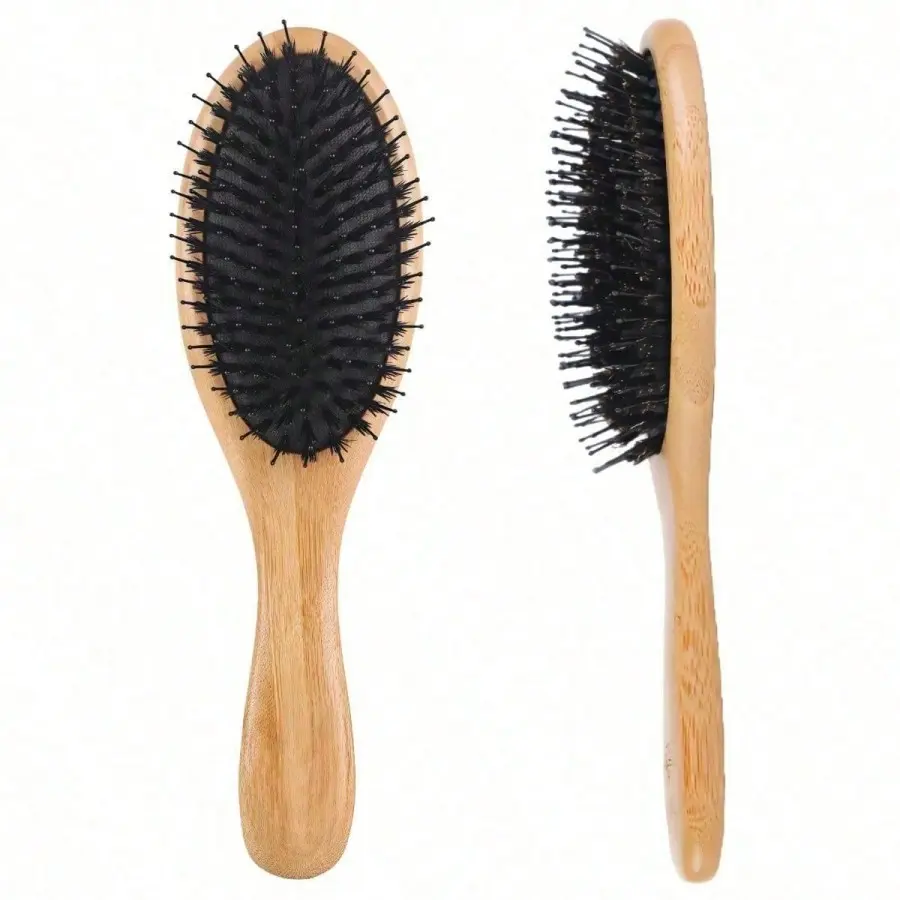 Oval Boar & Nylon Bristle Paddle Hair Brush for Women Men Kids, Gentle Detangling Massage Brush, Smooth Wet Dry Thick Curly Thin Long Hair, Boost Natural Hair Shine