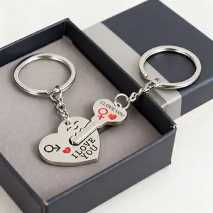 2pc Set Men Women Cute Heart Key Keychain Couple Key Ring Lovers Key Chain Jewelry Accessory Gift