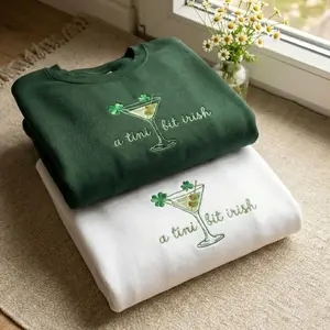 [Made in US] Embroidered A Tini Bit Irish Sweatshirt, Leprechaun Martini Cocktail Shirt, St. Patrick's Day Crewneck, St Paddy Outfit, Irish Gift