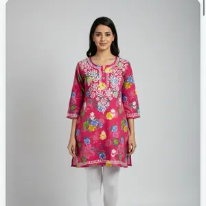Mal-cotton Short Tops with Hand Work Embroidery for Casual Daily Wear Breathable Soft Perfect for Summer Work or Home