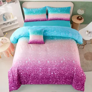 6 count Full Size Comforter Sets for Teens Girls, Tie Dye Rainbow Ombre Bed in A Bag, Gradient Glitter Sparkle Bedroom Decor Bedding Set (Blue Teal Purple, Full)