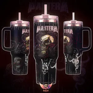 PANTERA THE GREAT SOUTHERN TRENDKILL METAL Band Art Sayal 40 oz Thermal Vacuum Insulated 12H Hot Cold With Handle For Music Lovers & Dark Aesthetic Vibes Heavy Metal Style Leak-Proof BPA-Free Stainless Steel Cupholder Friendly Cup For Fans
