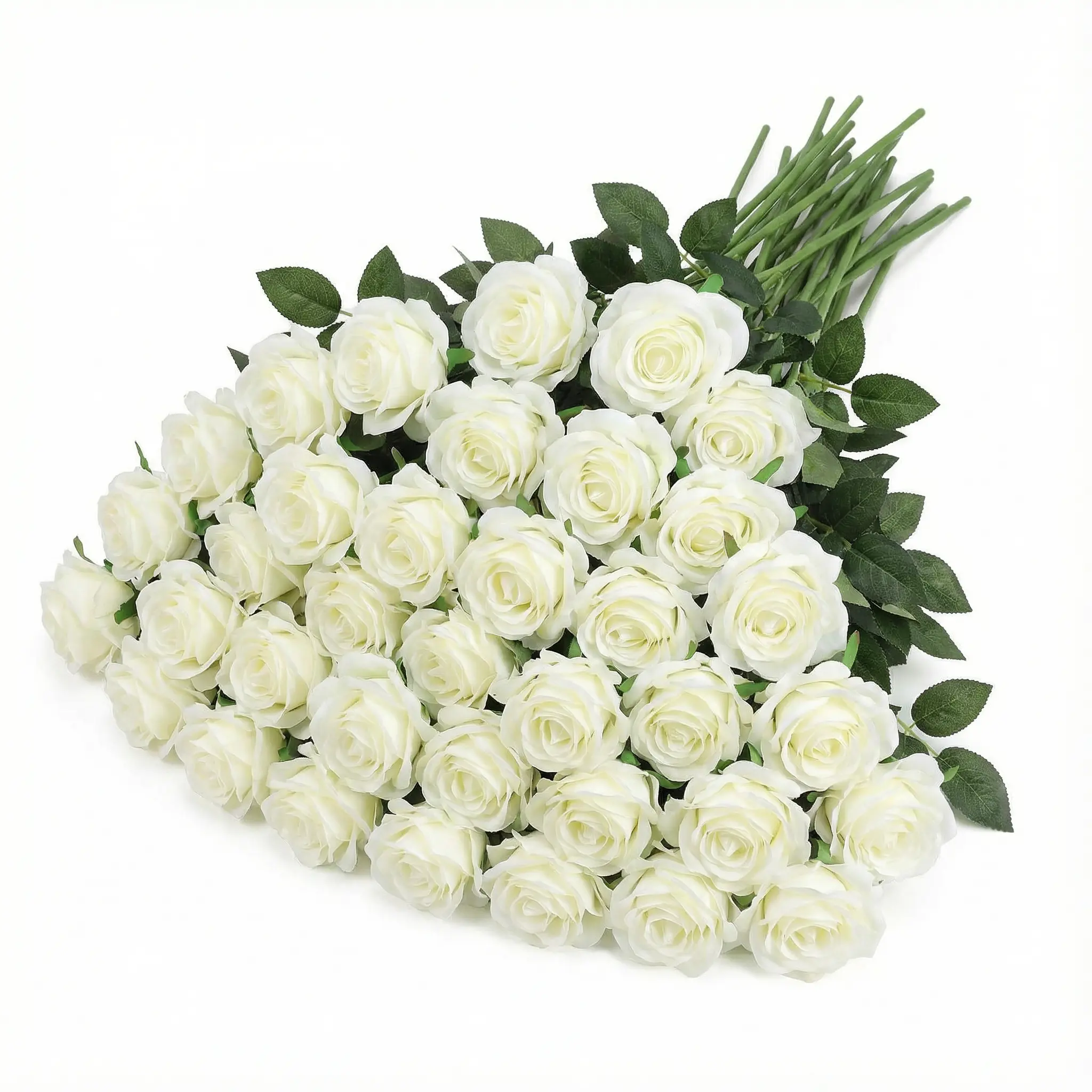50-Pack Ivory Silk Plastic Artificial Roses (9cm Flower Head, Flexible Stems) with Floral Ornaments, Long-Stem Fake Bouquet for DIY Wedding Bridal Arrangements, Balcony Decor, Study Accents, Gift Option, Decorative