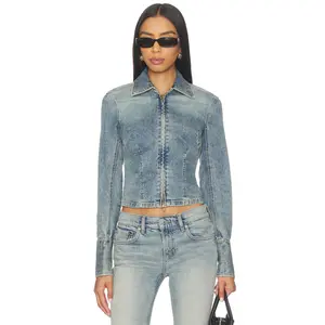 Free People x REVOLVE Sammy Zip Denim Jacket in Medium Wash