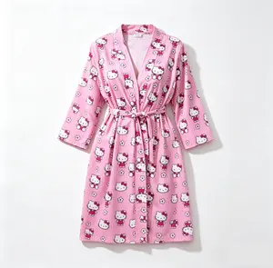 Sanrio Hello Kitty Three-Quarter Sleeve Nightgown One Size Fits All Comfortable Loungewear for Women - Womenswear