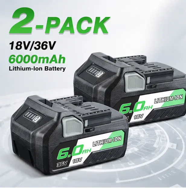 2-Pack Metabo MultiVolt Li-Ion Replacement Battery, 18V 6000mAh/36V 3000mAh Rechargeable for BSL36B18 Cordless Drilling & Power Tools Accessories