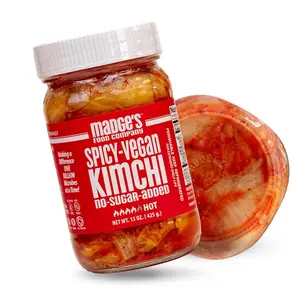 Madge's Food Spicy Vegan Kimchi Made from Napa Cabbage, Contains Probiotics, Gut Enzymes & Fermented Longer for Increased Health Benefits, No Sugar Added, Spicy, 15oz