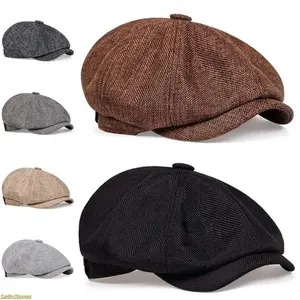 Unisex Plain Cotton Vintage Textured Newsboy Cap, British-Style Everyday Fashion Accessory,summervibes
