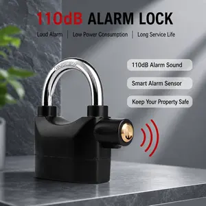 Heavy Duty 110dB Alarm Padlock, Anti Theft Security Lock with Hardened 10mm Steel Shackle, Smart Motion Alarm, 3 Keys & 6 Spare Batteries for Bike, Motorcycle, Gate & Storage