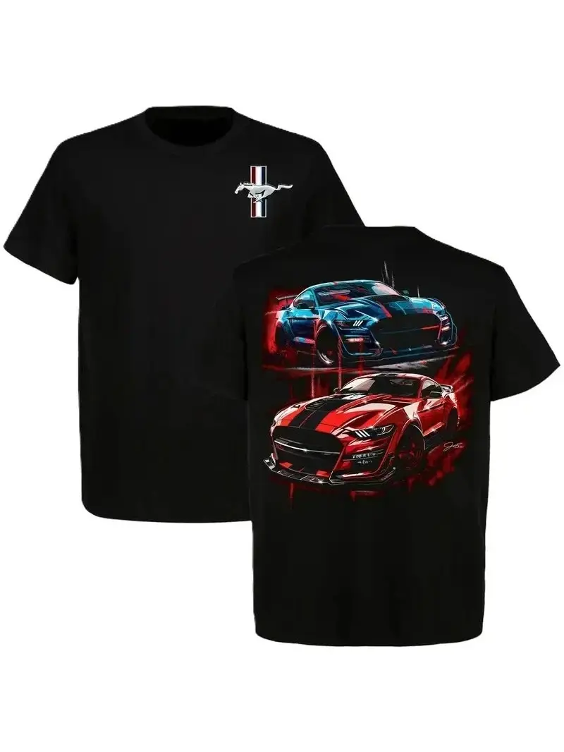 Mustang 6th Gen Graphic Tee, GT350 Style Muscle Car Racing T-shirt, Classic Cotton Casual Tee