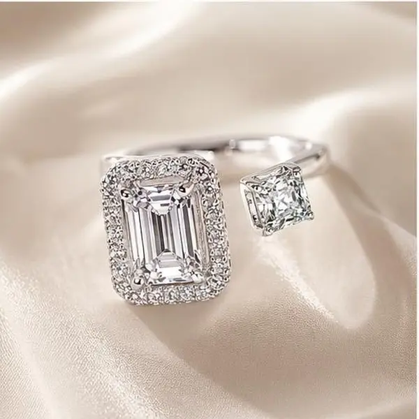 Square moissanite open adjustable  fully set with moissanite, D color lab-grown moissanite—promise/birthday gift  mother day oval cut prong engagement s925 sterling silver fashion square party jewelry anniversary will work cushion forest new men mdtc vv