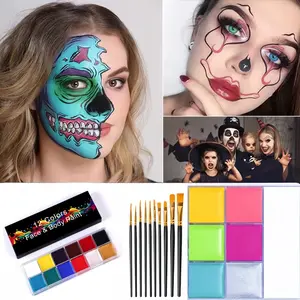 Alabara Body Face Paint Set, Temporary Body Paint, 12 Colors High Pigment Oil-Based Makeup Kit with 10 Brushes, Creative Facial Art Tools for Festivals Weddings Christmas Halloween Parties