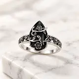 925 Sterling Silver Synthetic Obsidian Floral Design Ring - Elegant Fashion Ring with Black Lab-Grown Diamond, Women's Accessories, Gifts for Adulting Women & Cool Gifts for Adults (Daily Wear, Birthday Use)