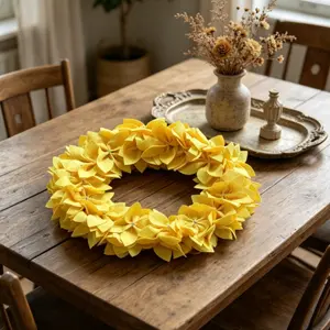 Felt Flower Wreath, 16-Inch Spring Summer Door Ring, Bright Floral Wreath, Front Door Wall Decor, Farmhouse Style Home Decoration