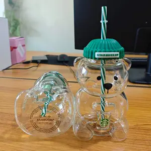HOT [Starbucks] 2026 Bearista Glass Coldcup 591ml Cute Cup For Gift 20oz Cold Cup Holiday Bearista Tumbler viral bearista cold cup
