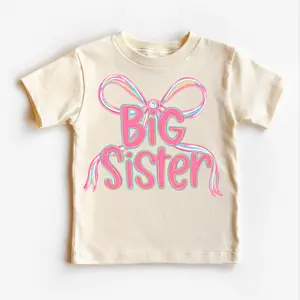 Big Sister Pink Coquette Bow Kids T-Shirt, Cute Youth Graphic Tee for Toddler Girls, New Big Sister Announcement Gift, Sibling Shirt