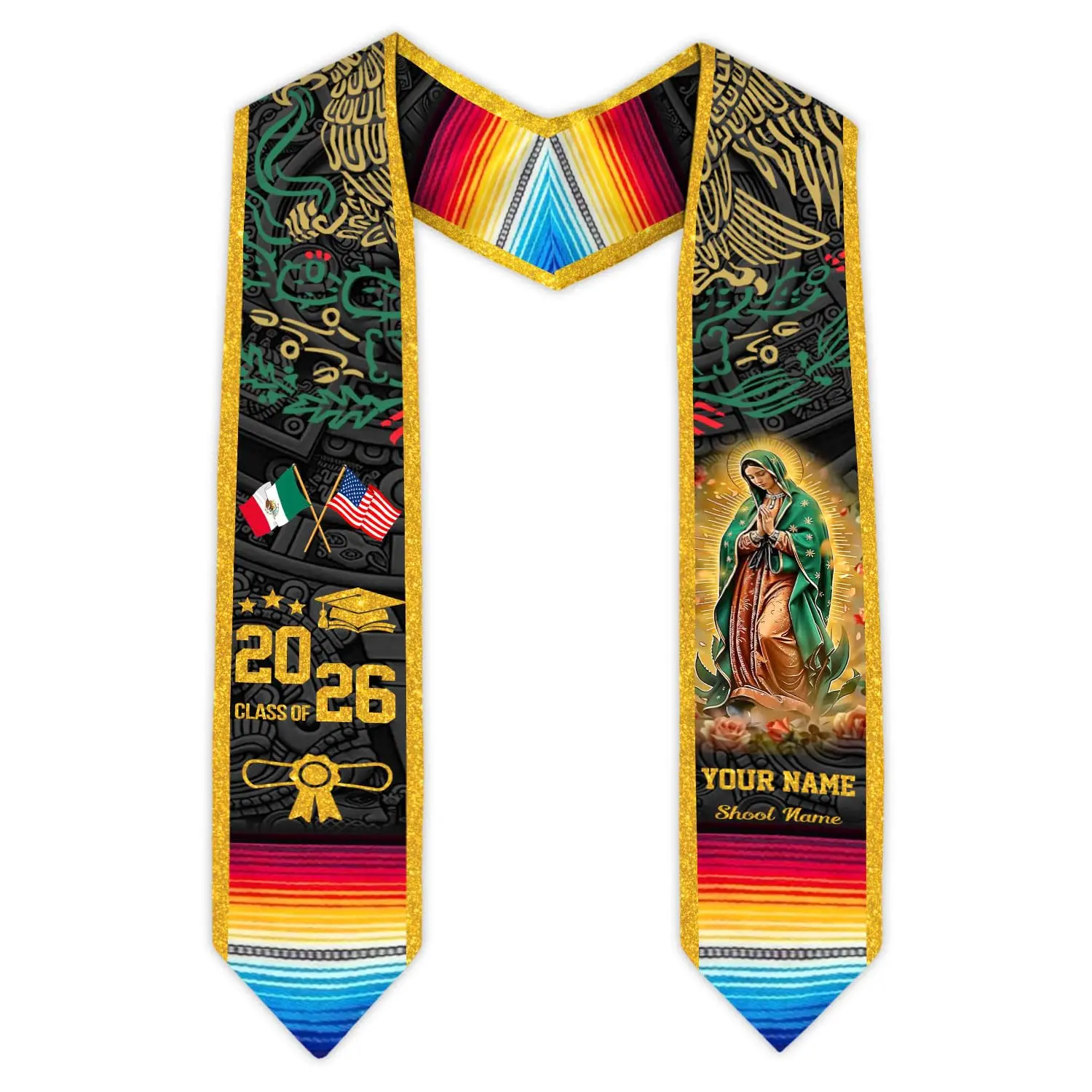Custom Mexican Graduation Sash 2026, Mexican American Flag Graduation Stole, Guadalupe Stole, Mexico Graduation Stole 2026, Hispanic Sash