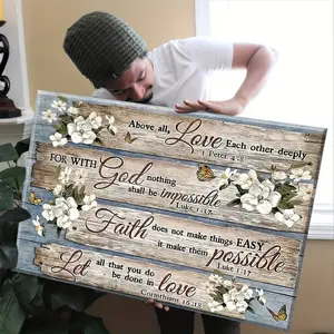 1pc Framed Painting Christian Bible Verses Rustic Inspirational Bible Verses Canvas Poster and Print Wall Art Picture with Frame for Living Room and Bedroom, Home Decoration, Holiday Gift for Her/Him, Ready to Hang