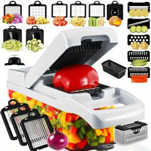Food Chopper - Multifunctional Black And White Onion Chopper, Vegetable Slicer Chopper Vegetable Chopper with 12 Blades, Strainer Basket, Vegetable Cutter | Garlic Container | Salad, Potato, And Carrot Dicer