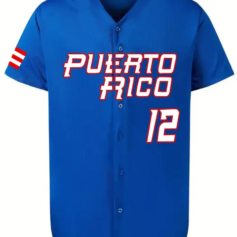 Men's #12 Embroidered Baseball Jersey Puerto Rico World Game Classic Baseball Shirt Stitched Casual Sports Clothing Sports Style Jersey Embroidery Sportswear