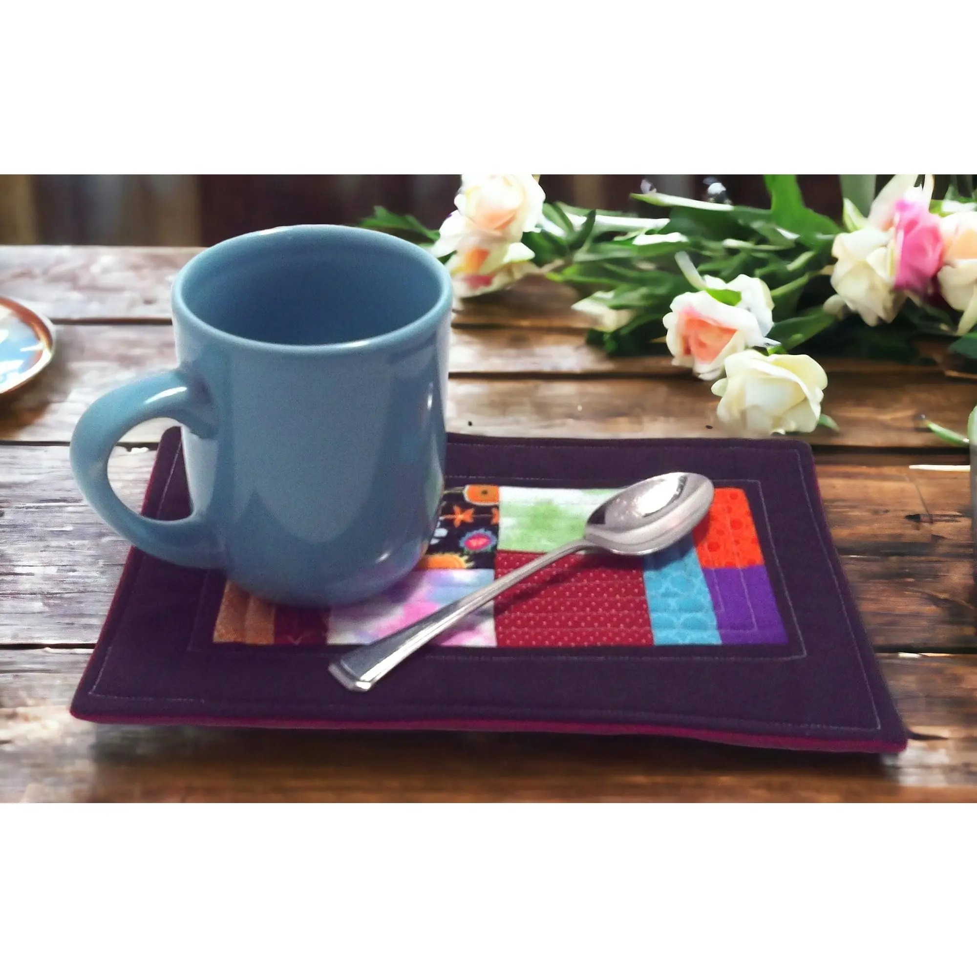 Set of 4 Handcrafted Scrappy Mug Rug Coasters Multi-Colored Crumb Patchwork Farmhouse Cottage Core Granny Core Coffee Lover Tea Mat Gift