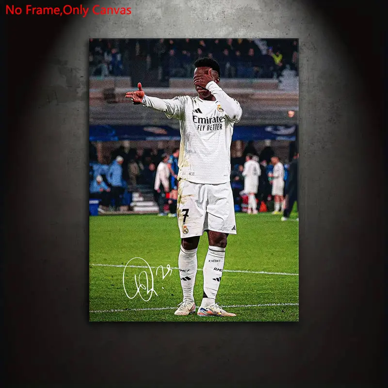 1 piece/set frameless canvas painting print poster, Print Design, Artwork, classic realistic style art, Vinícius Júnior celebrating a goal, gift for football culture enthusiasts, gift for home wall decoration, Athlete wall decor