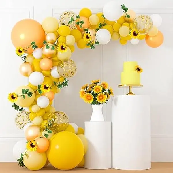 Sunflower Balloon Garland Arch Kit Yellow Gold White Balloons Sunflower Baby Shower Decor for Girl Boy Bee Birthday Wedding Party Supplies 118pc