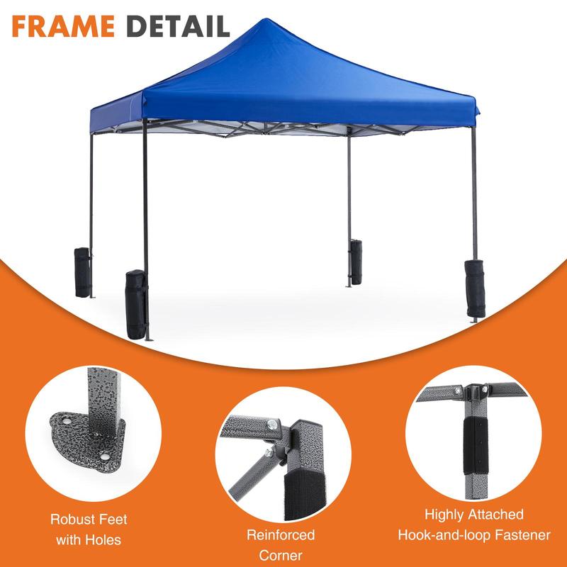 Instant Pop Up Canopy Tent with Sand Bags - 10ft x 10ft Outdoor Shade Shelter for Parties, Camping, and Beach