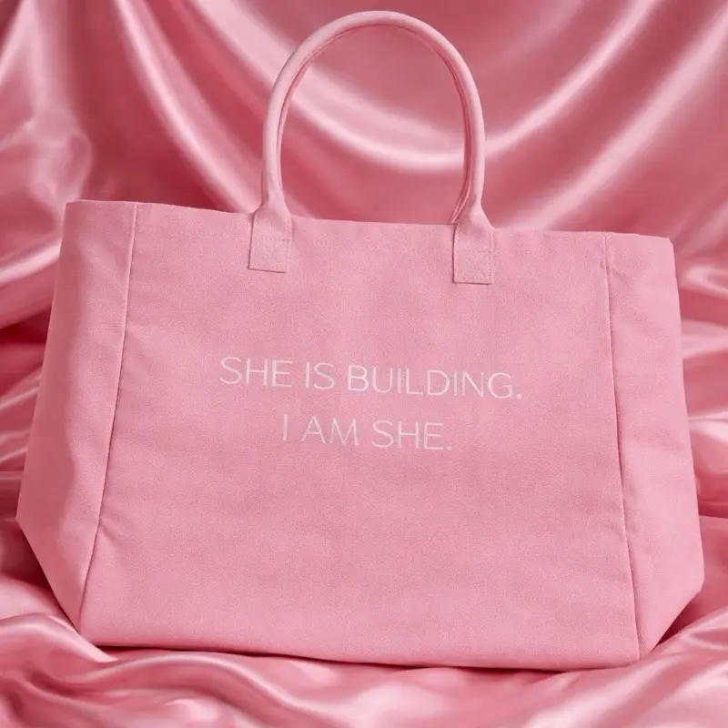 I Am She She Is Building Tote Bag | Pink Aesthetic Tote Bag for Women | Large Planner & Laptop Bag | Gym & Vacation Spring Summer Bag