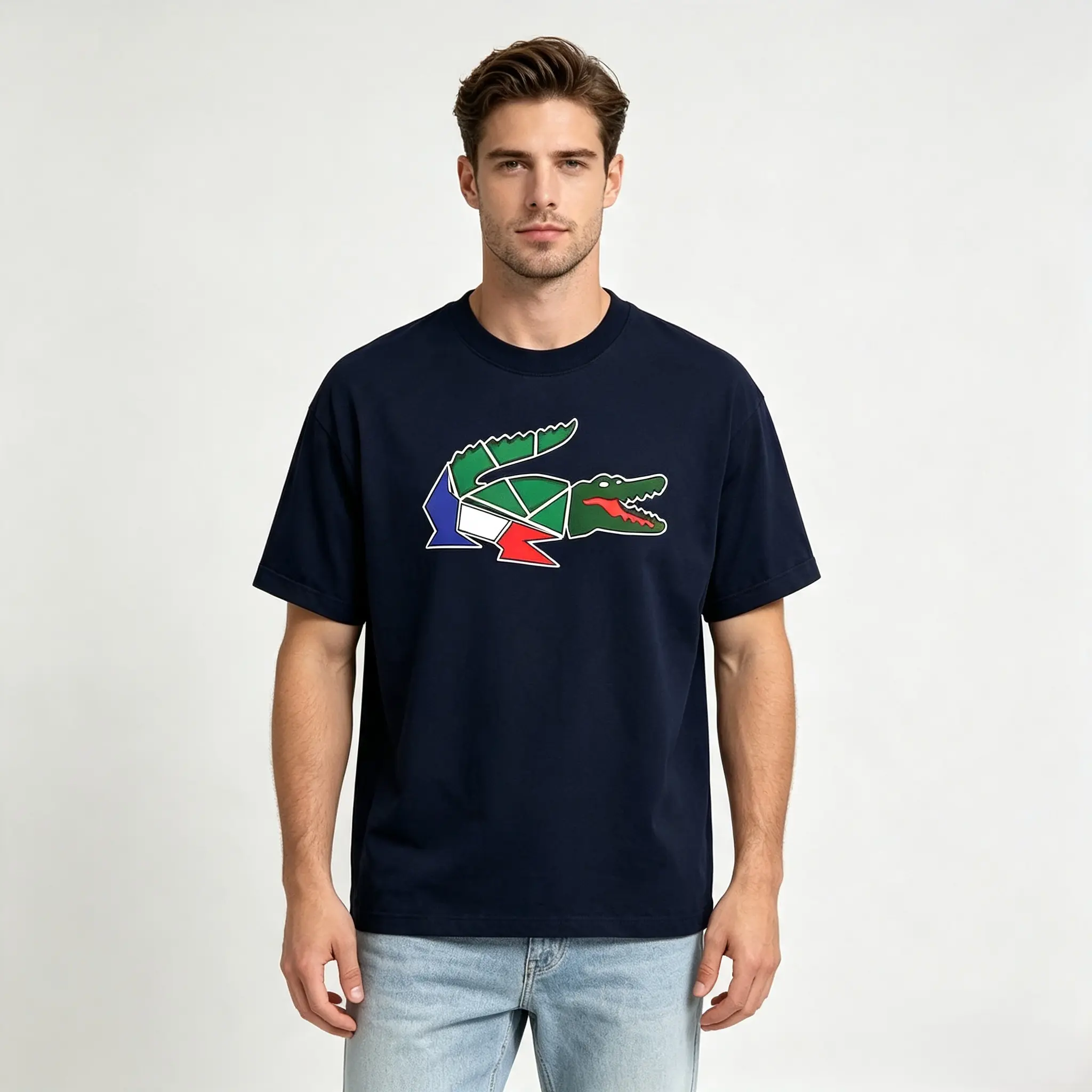 Fashion TrendsIrregular Graphic Crocodile Tshirt, Cartoon Crocodile Design, Unisex, Men's Short Sleeve Round Neck Street Style Tshirt for Summer and Spring, Casual, Clothing, Couple Style, Fashionable Loose, Youthful and Energetic, Men's Daily Wear Tops u