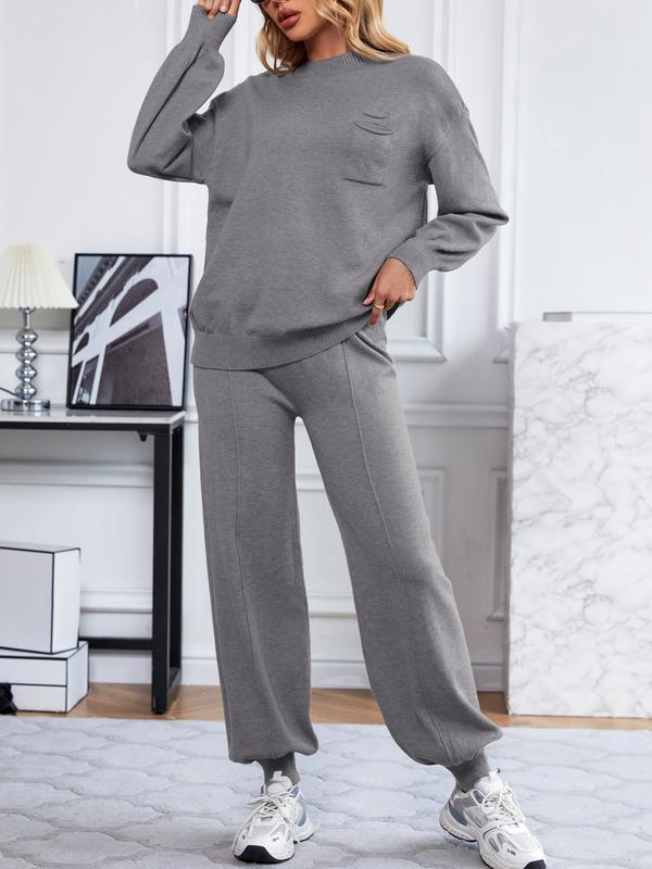 SuperPrity Two Piece Sweater Set for Women Casual Long Sleeve Outfits Crew Neck Pullover Top with Sweatpants Knit Jogger Set