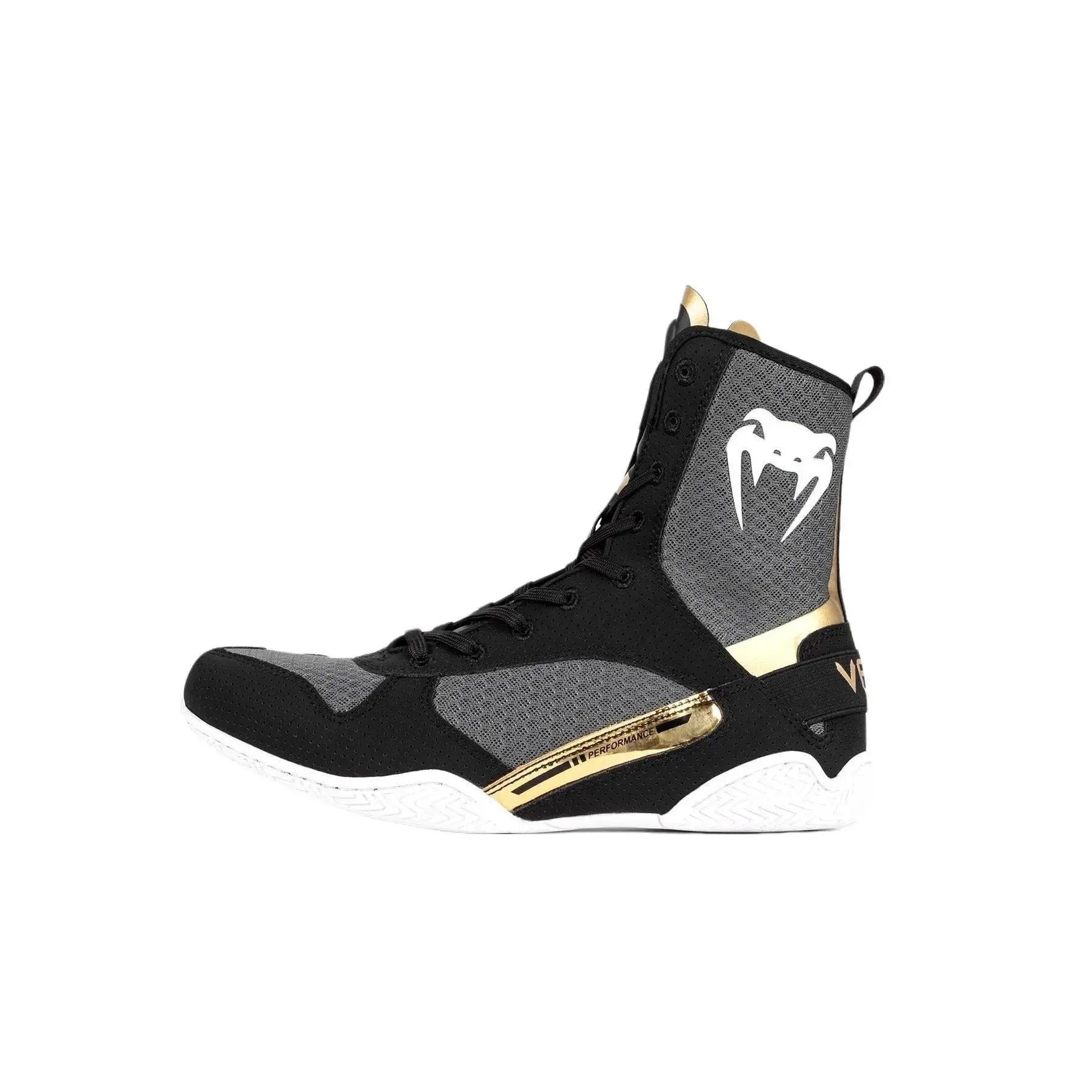 Venum Elite Boxing Shoes - Black/White/Gold, Athletic Footwear, Lightweight Training Sports Shoes with Honeycomb Mesh for Gym Use, Gym Shoes