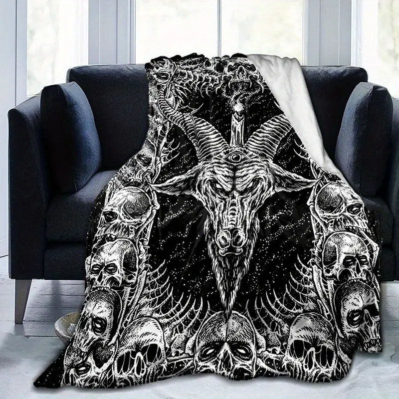 Ultra Soft 3D Devil Skull Fleece Blanket - Cotton Fabric, Fleece Texture, Durable, Hypoallergenic, Dark Gothic Gothic Alt Style Blanket for Indoor Use, Bed & Couch Home Decor, Halloween Gift for Adults sohochic