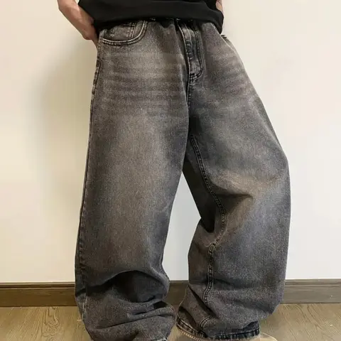 Men's Hip Hop Loose Fit Baggy Oversized Plain Aesthetic Skater Jeans, Casual Wide Leg Pants, Vintage Skateboard Denim, Street Style, All Seasons, Versatile