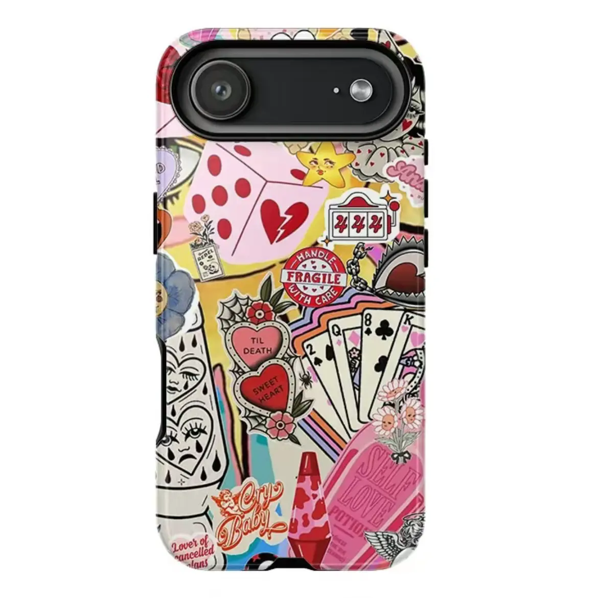 Fragile Hearts Collage Smartphone Case - Vintage Cardcore Design, Durable Shockproof Hybrid Shell, Polycarbonate Casing for Multi-Model iPhone 11-17 Pro Max/Plus/Air, Samsung S22-25 Cellphone Protection Accessory, Romance Lovers