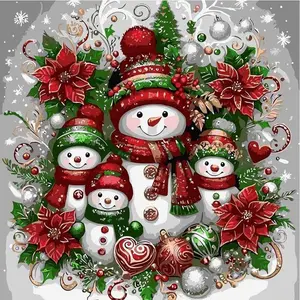5D DIY Full Drill Round Diamond Painting - Diamond Art Kit Snowman, Christmas Flowers, Ornaments Mosaic, Canvas - DIY Decorative Painting, Home Wall Decor, Suitable for Halloween and Christmas, Birthday and Anniversary Gifts, Diamond Painting Kits