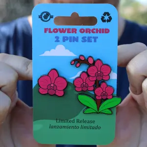 Pink Flower Orchids - 2 Pin Set