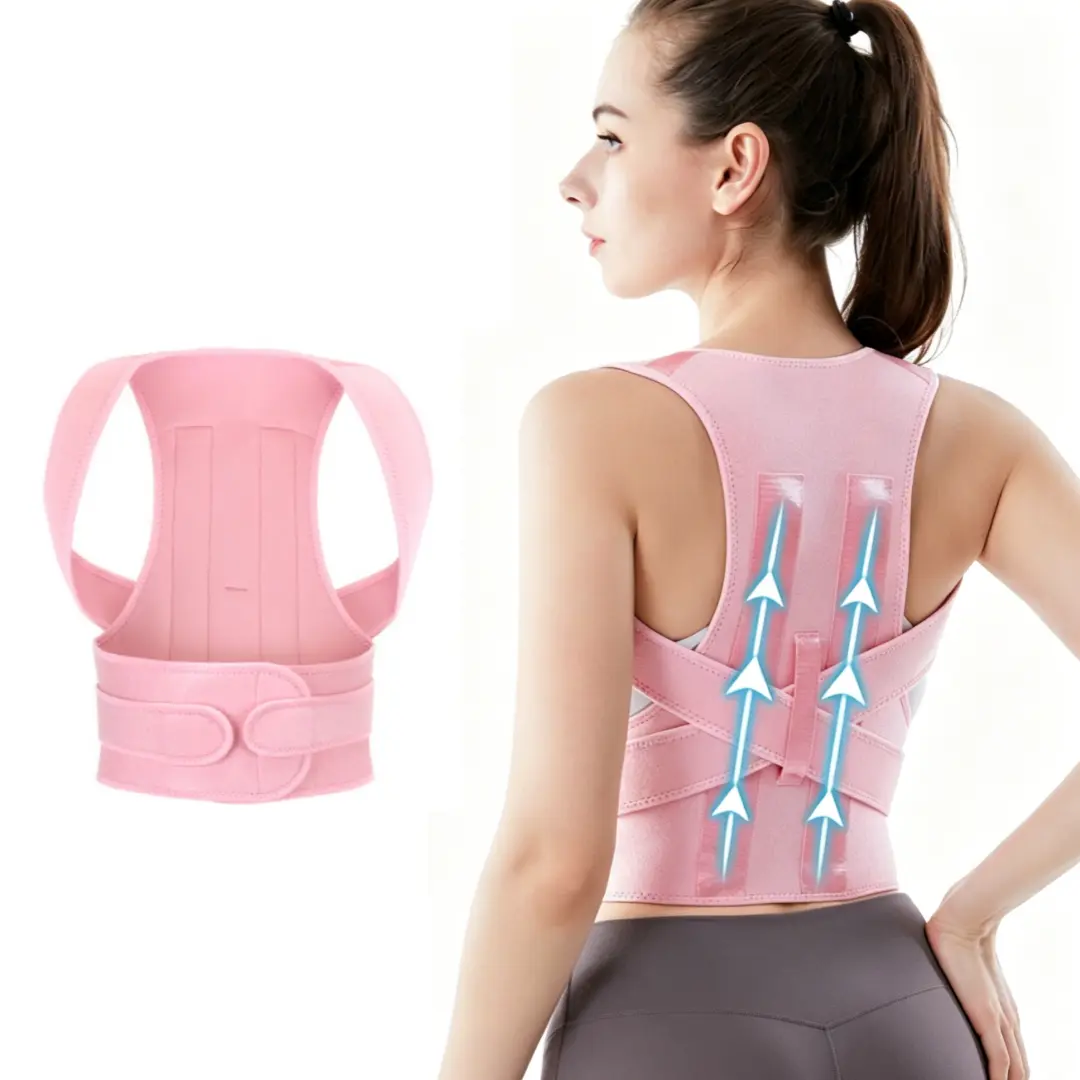 Unisex Adjustable Back Brace Posture Corrector, Breathable Mesh Comfort Full Back Support Belt, Ideal for Daily Office, Travel & Fitness Ergonomic Back Saver Pink summervibes
