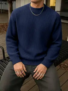 Men's Autumn Winter American Style Fashion Knitwear Knit Warm Casual Sweater, Loose-Fitting Thick Fabric, Perfect for Cold Weather