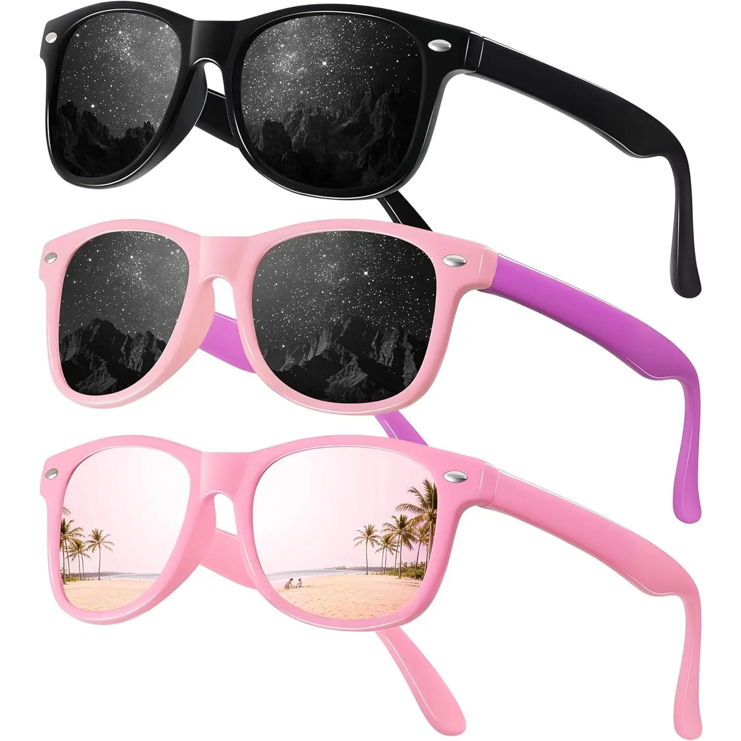 ST-06 Polarized Kids Sunglasses - Toddler Baby Sun Glasses for Girls Boys Age 3-9 with Flexible Frame UV Protection 3 Pack