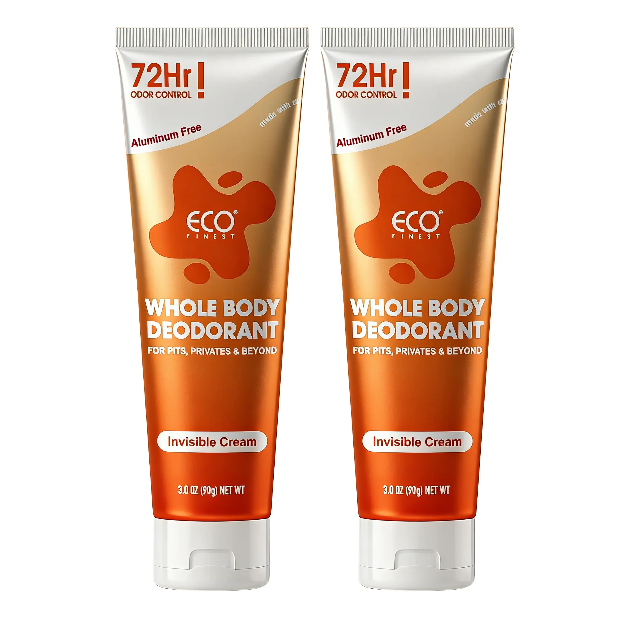 ECO Finest Aluminum-Free Invisible Cream Whole Body Natural Deodorant - 3.0 oz Body Care Product, 72Hr Odor Control, Sensitive Skin-Friendly, Gentle Nourishing, Lightweight, Sweet Orange Scent, Private, No Baking Soda/Parabens, Safe for All Skin Types