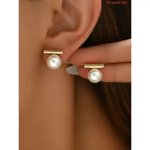Elegant Imitation Pearl Stud Earrings Simple Natural Style Design Versatile Jewelry For Casual And Formal Daily Outfits