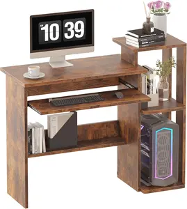 26'' Home Laptop NotebookSmall Computer Desk, Small Desk with Keyboard Tray and Bookshelf, Storage Shelves Writing Desk, Rustic Brown Home Office Desk Home Office Furniture