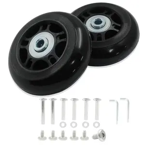 2 Pack 70mm x 24mm Suitcase Replacement Wheels Lnline Skate Wheels Travel Bags Caster Rubber Wheels Luggage Wheels with Accessories, Black