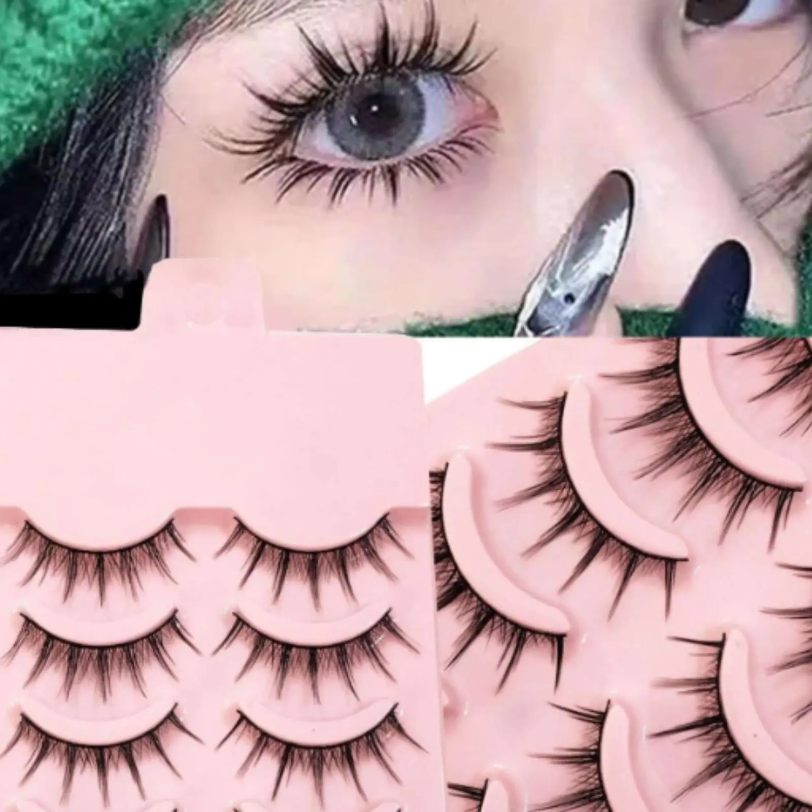 5 Pairs Manga Eyelashes , Japanese Makeup Thick And Natural Look Wispy Eyelash Extensions , Cosplay Anime False Eyelashes Makeup Tool