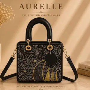 Midnight Luxe Tote Bag for Women, Elegant Embroidered Shoulder Bag with Adjustable Strap, Fashion Handbag for Daily Use & Parties